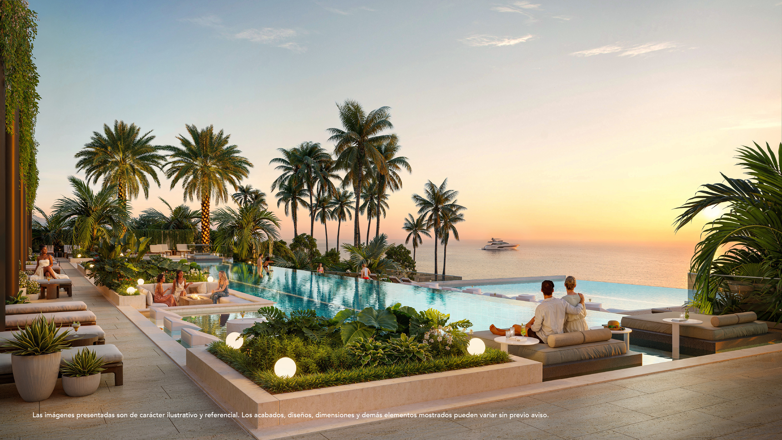 Piscina infinity y lounge frente al mar